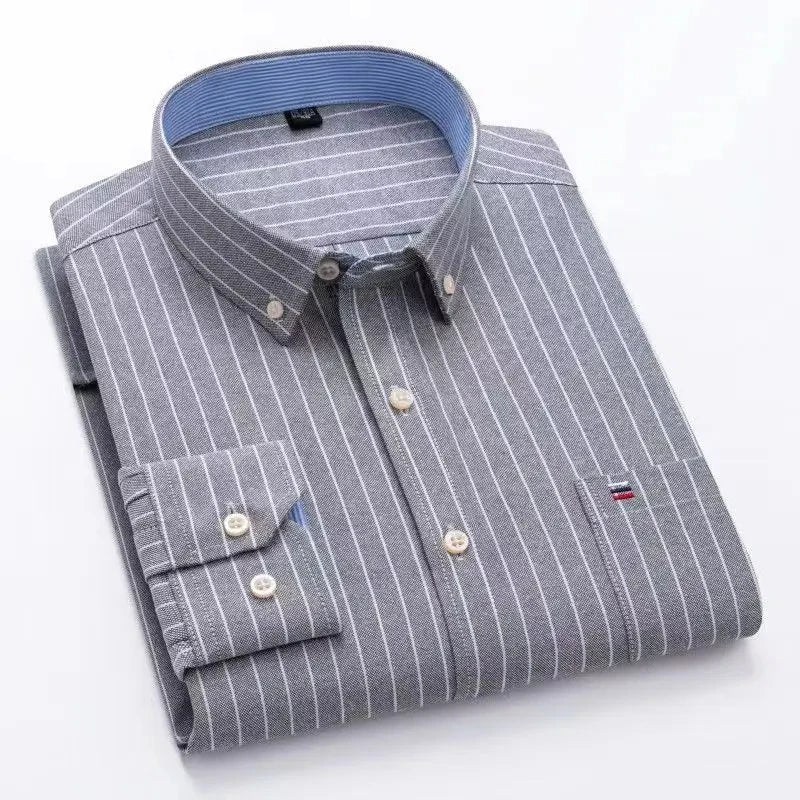 Chemise Homme Oxford Coton Manches Longues Carreaux Couleur Unie Business Casual Respirante Confortable Grande Taille 6XL 7XL Printemps Automne – Chemise Business Premium Toutes Saisons | Mode Homme Premium