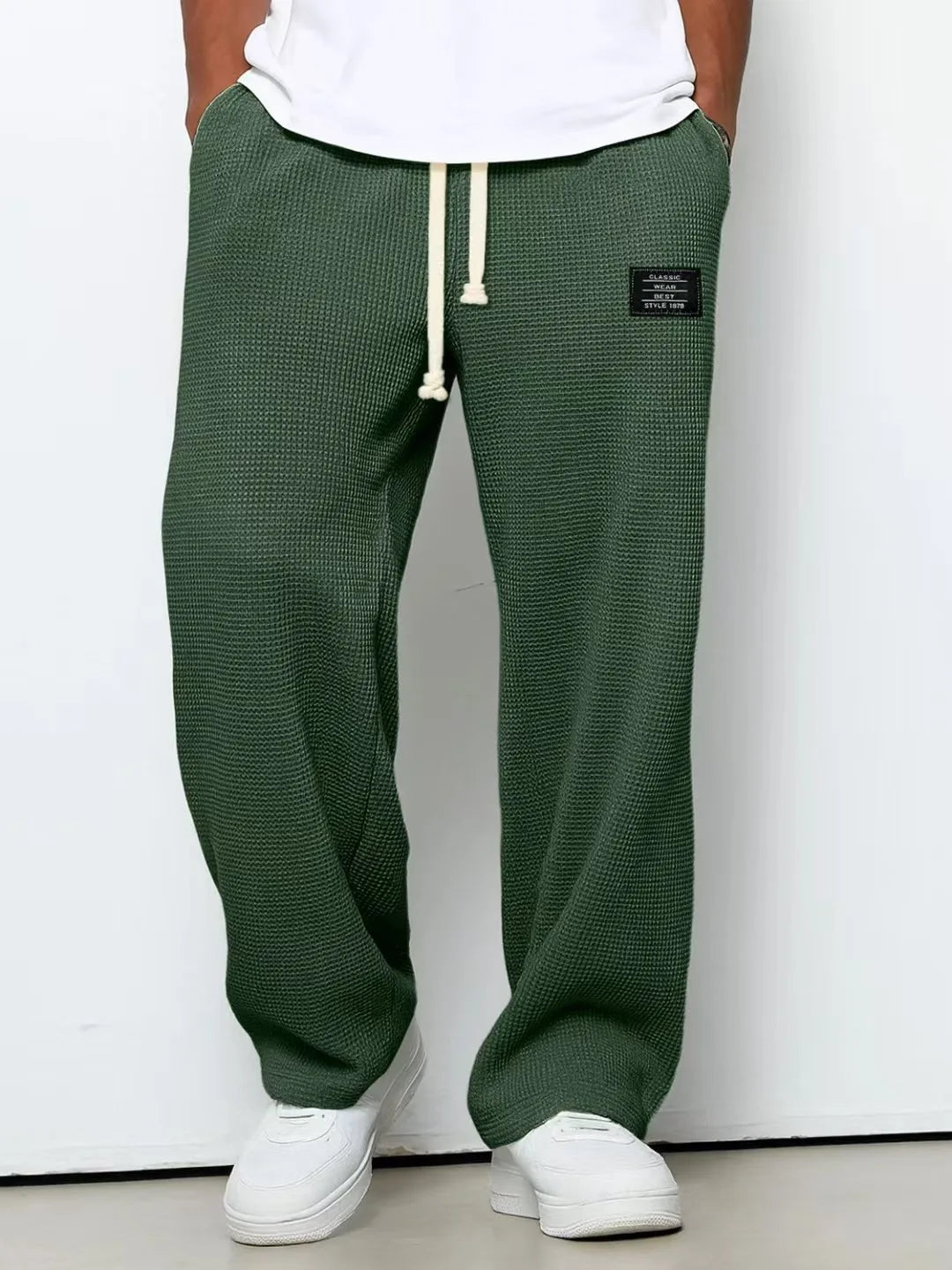 Jogging Hose Herren Waffelstoff Gerader Schnitt Loose Stretch Mikro-Rebound Sport Casual Trendy Frühling Herbst Bequem – Trainingshose Waffle Premium | Herrenmode Sport Premium