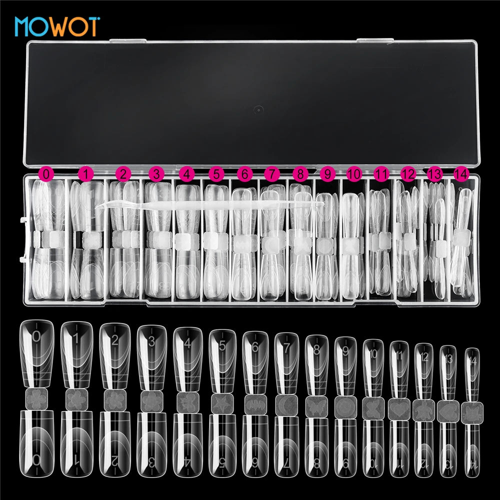 MOWOT Nail Dual Forms 75pcs Coffin Acrylic – Moules Gel Poly 15 Tailles Extension French
