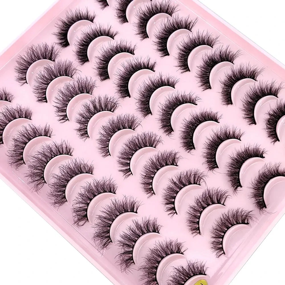 Lot 20 Paires Faux Cils Naturels 3D Vison – Extension Cils Longue Tenue | Maquillage Regard Envoûtant