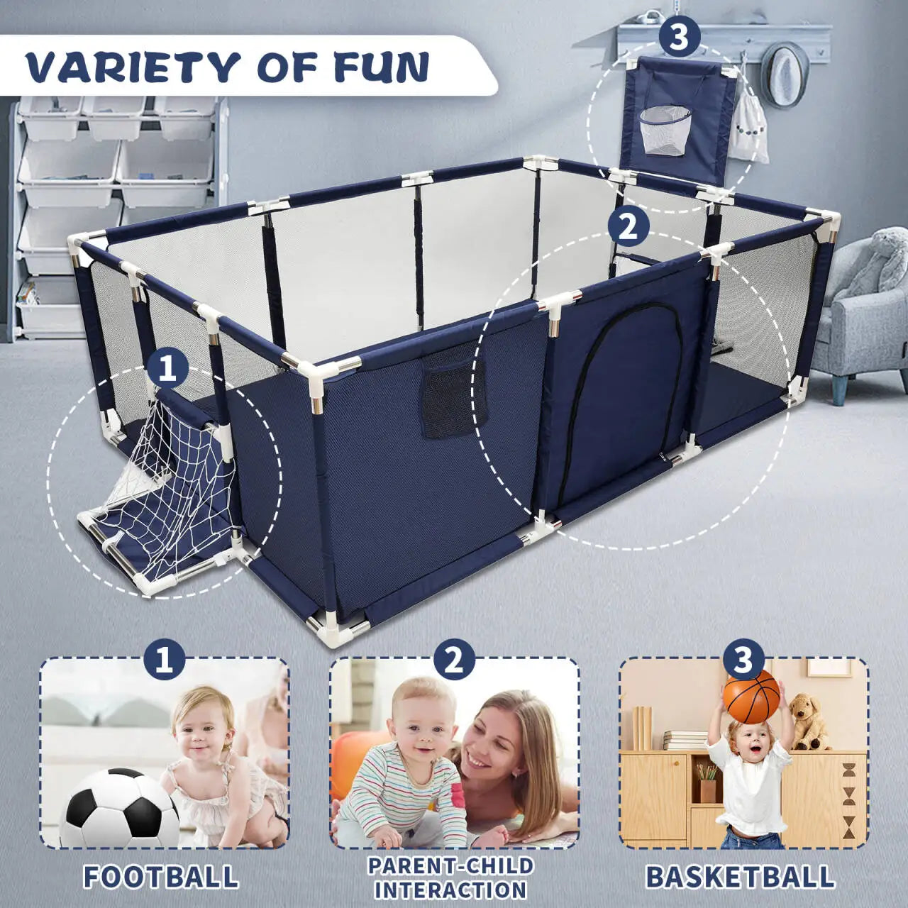 IMBABY Parc Bébé Sécurisé – Barrière de Protection Enfant | Piscine à Balles, Aire de Jeux Modulable Nouveau-Né