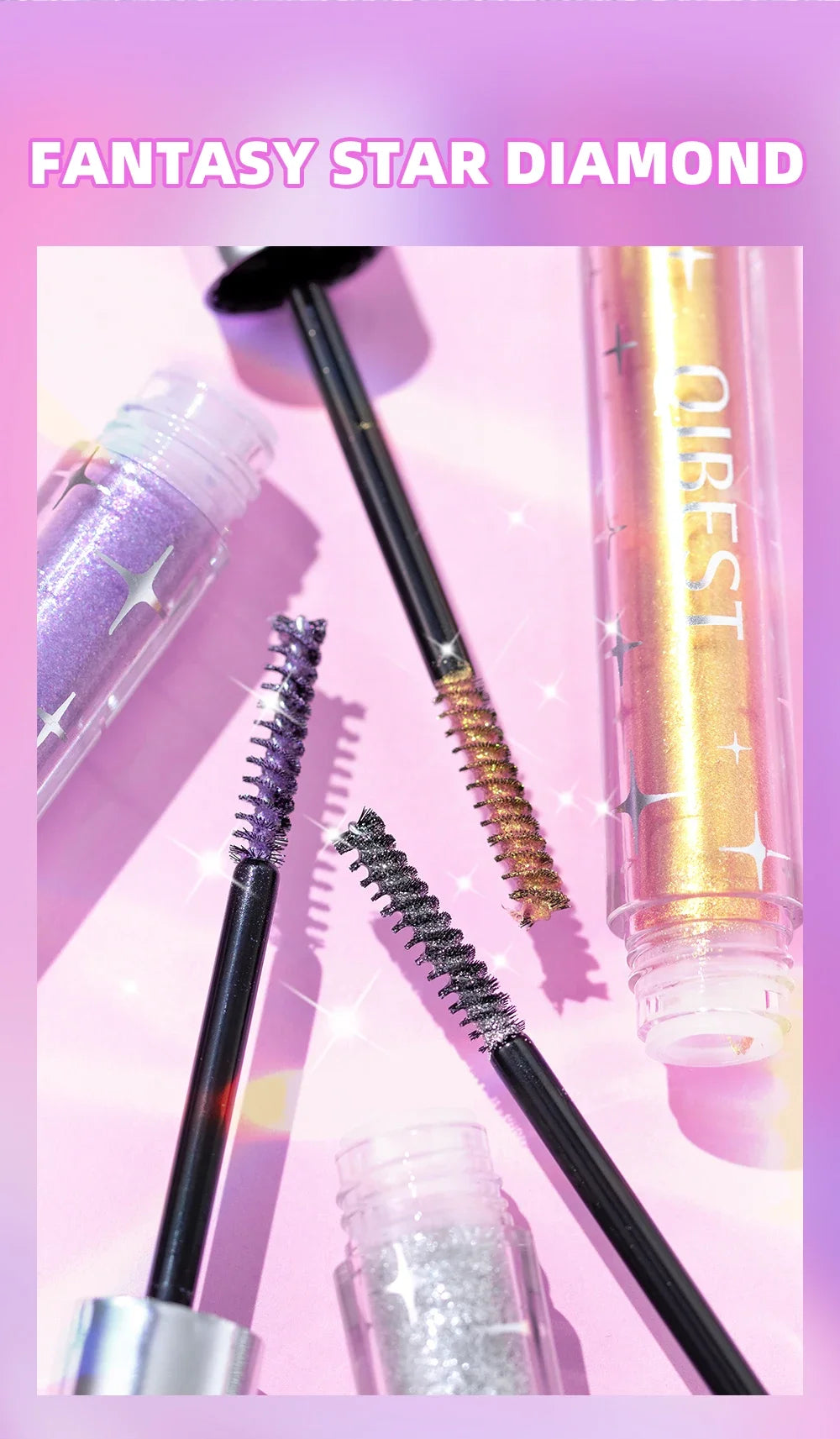 Mascara Diamond Galaxy Paillettes Glitter – Waterproof Longue Tenue Courbe & Volume | Shimmer Maquillage Cils
