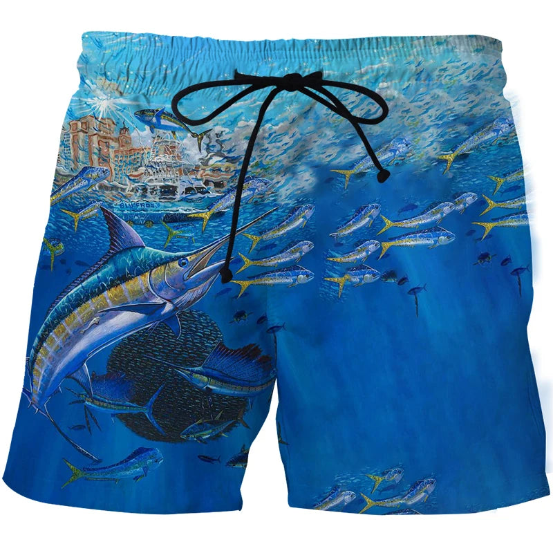 Short de Surf Homme Imprimé 3D Paysage & Poissons – Séchage Rapide | Plage, Fitness & Sport Été | Casual Tendance