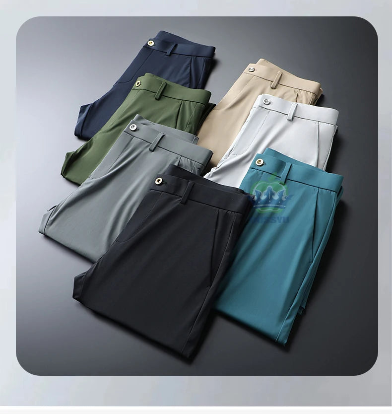 Pantalon Homme Soie de Glace Stretch Été Grande Taille – Ceinture Élastique Business Formel Jusqu'à 40 | Mode Homme Premium