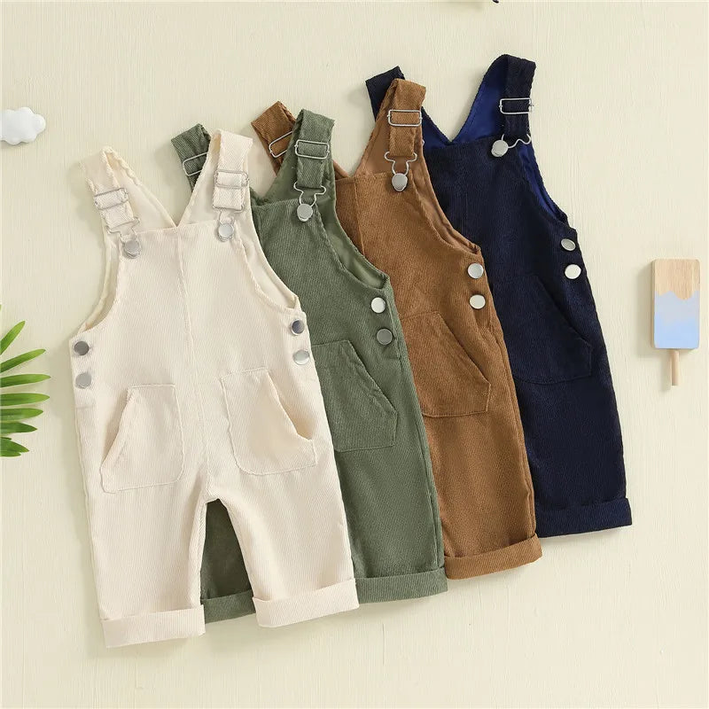 Salopette Bébé Unisexe Bretelles Boutons Couleur Unie – Combinaison Toddler Garçon Fille 0-24 Mois