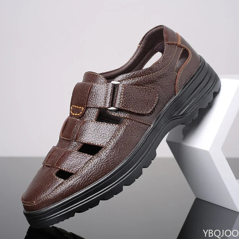 Sandales Cuir Véritable Homme Hollow Respirant 2025 – Casual Confortables Été