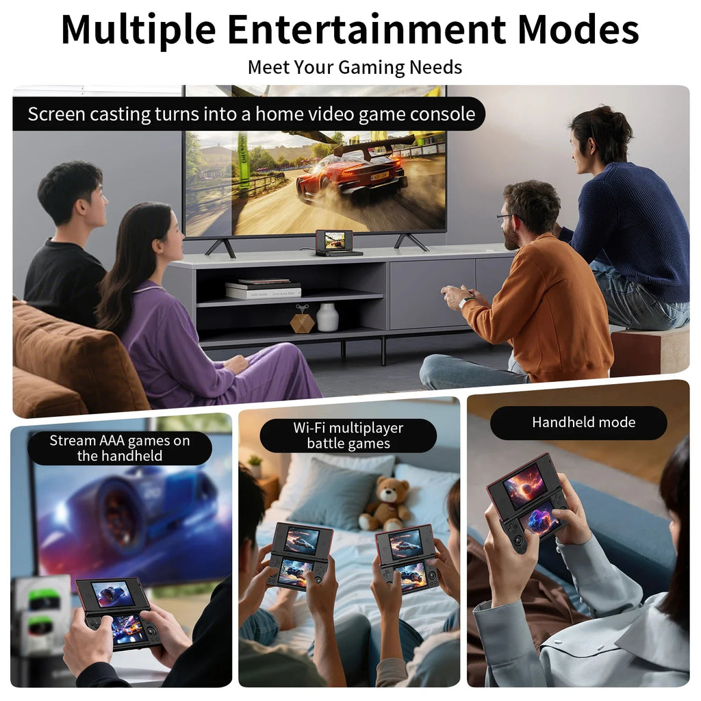ANBERNIC RG DS Console de Jeu Flip 4'' IPS – Double Écran Multi-Touch, Android 14, WiFi Streaming & IA | PS2 & Rétro