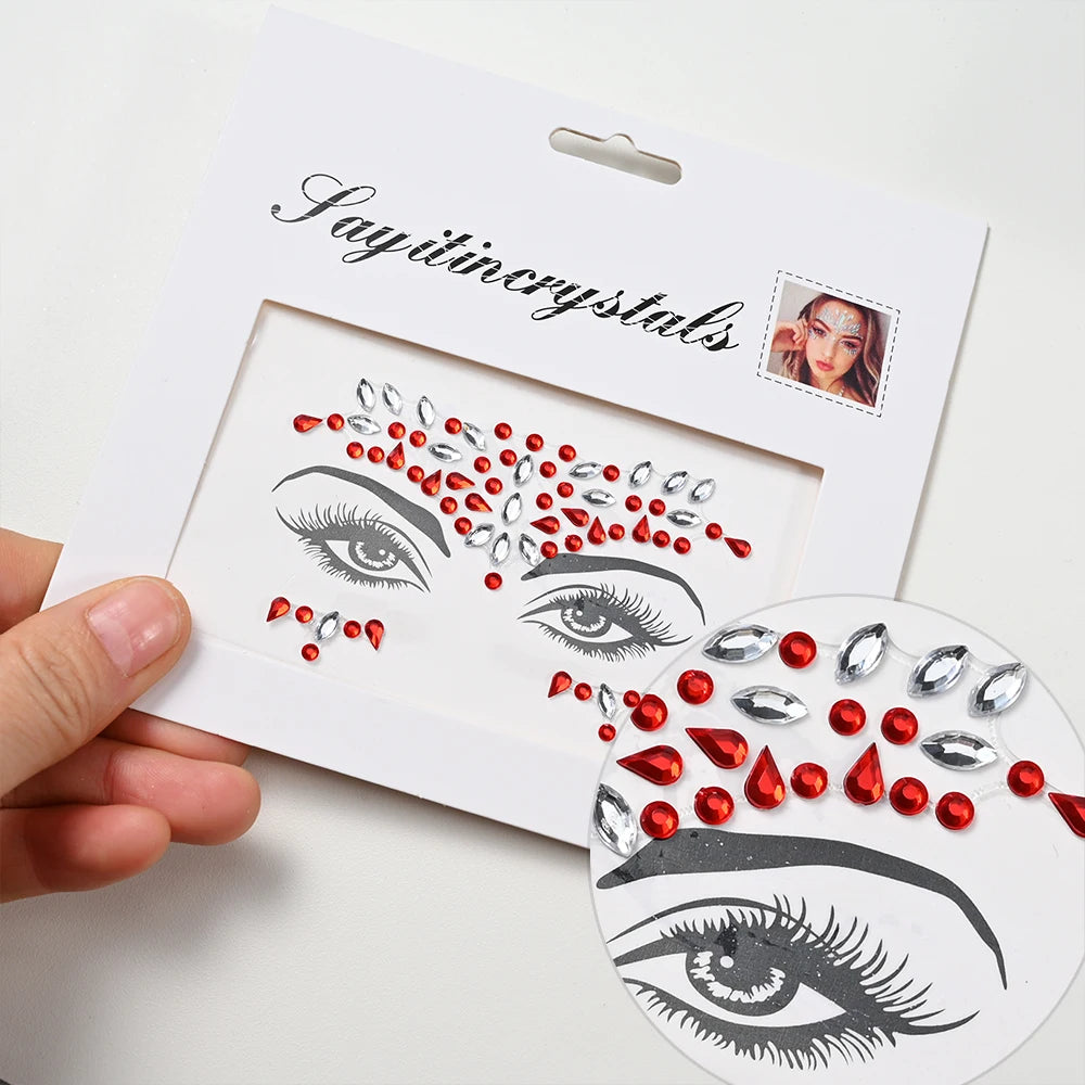 Stickers Strass Visage – Tatouages Temporaires Glitter Diamant | Fête & Maquillage