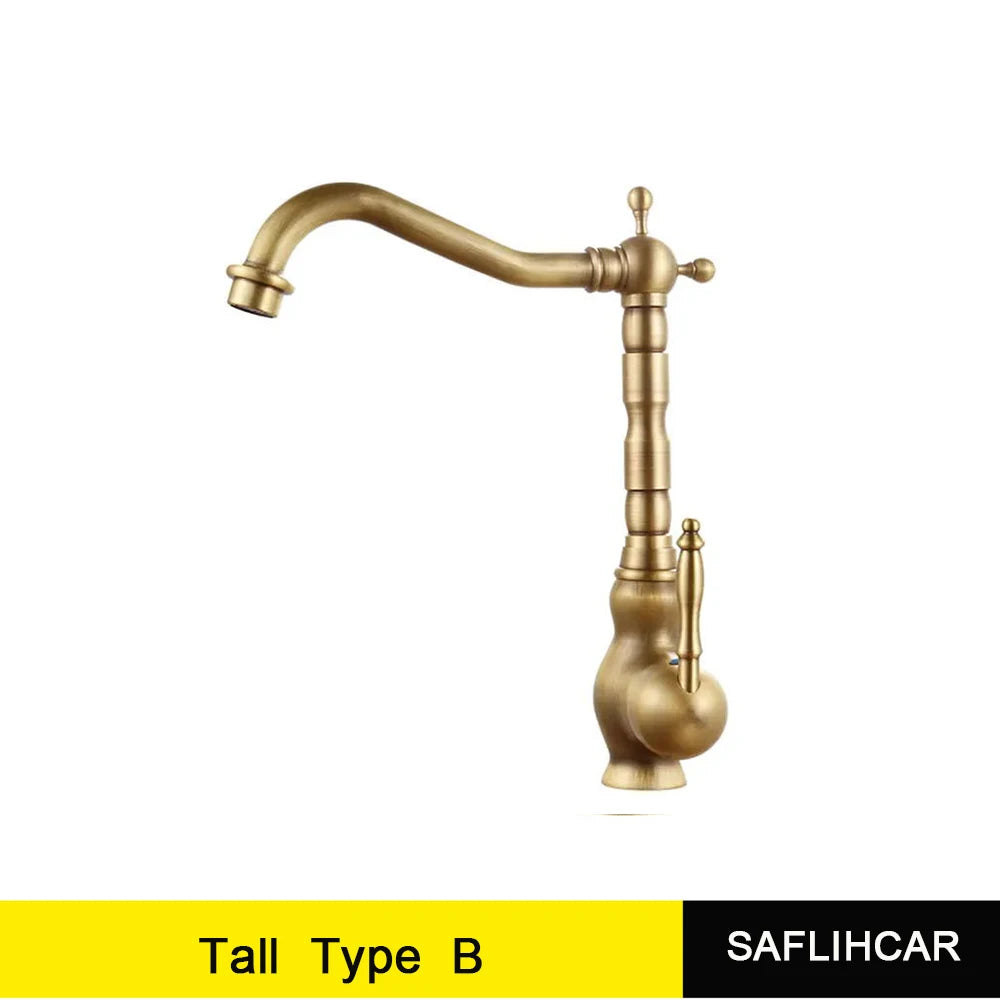 Robinet Laiton Antique Mono-Trou – Poignée Céramique Pivotante, Mitigeur Eau Chaude & Froide | Cuisine & Salle de Bain
