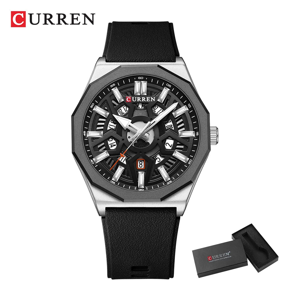 Montre Homme CURREN Design Créatif Quartz Silicone Lumineux Date – Fashion Sport Élégant