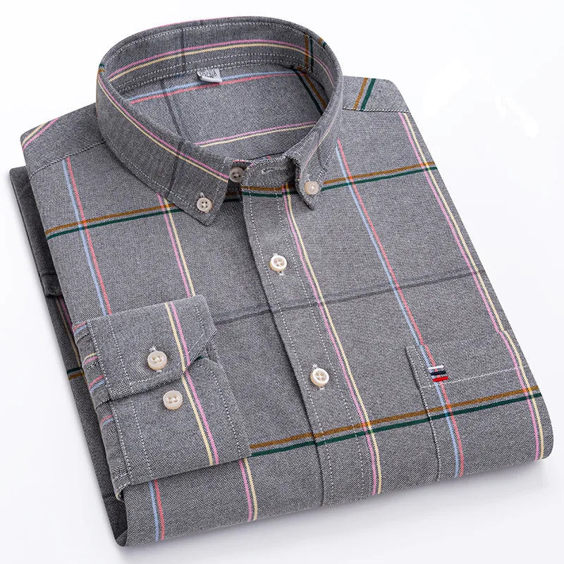 Chemise Homme 100% Coton Manches Longues Carreaux Oxford Casual Business Grande Taille 5XL 6XL 7XL | Chemise Oxford Premium