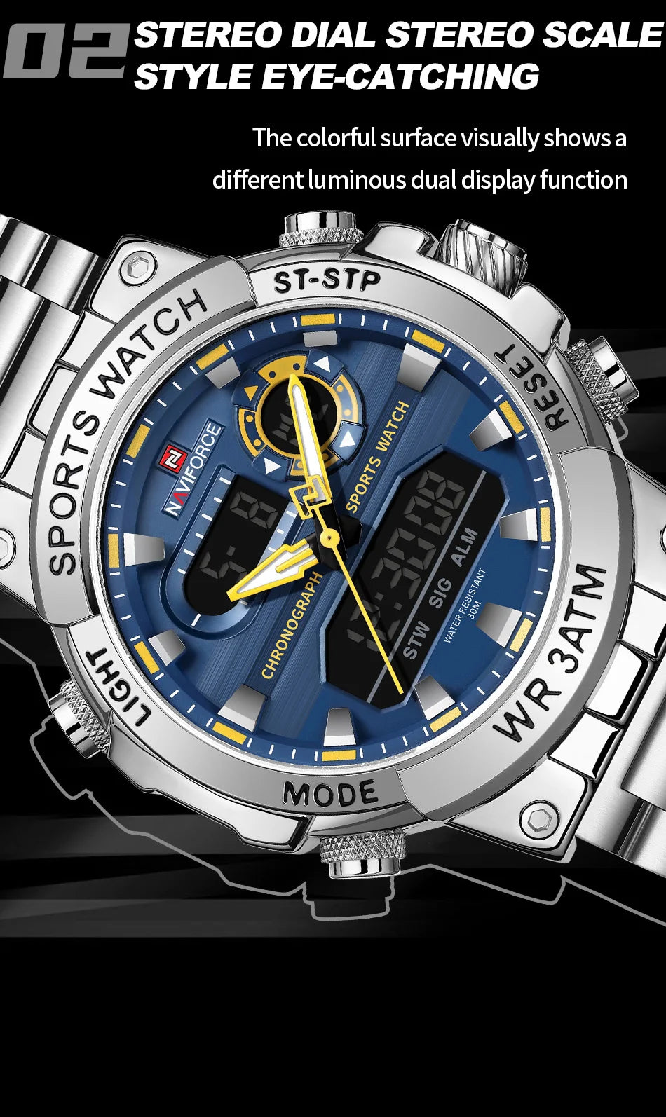 Montre Homme Militaire NAVIFORCE Double Affichage Quartz – Sport Étanche Grand Cadran
