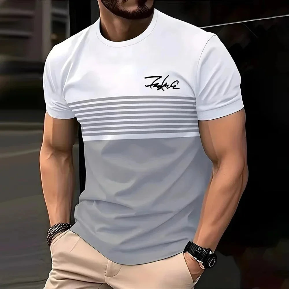 T-shirt Homme 3D Rayé Col Rond – Streetwear Casual Été Tendance Pullover