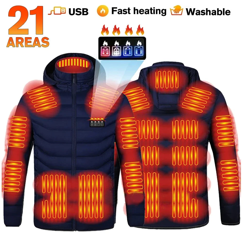 Veste Chauffante Homme Hiver USB Électrique 21 Zones Chauffantes – Manteau Auto-Chauffant Ski Neige Outdoor Gilet Matelassé | Mode Homme Tech Premium