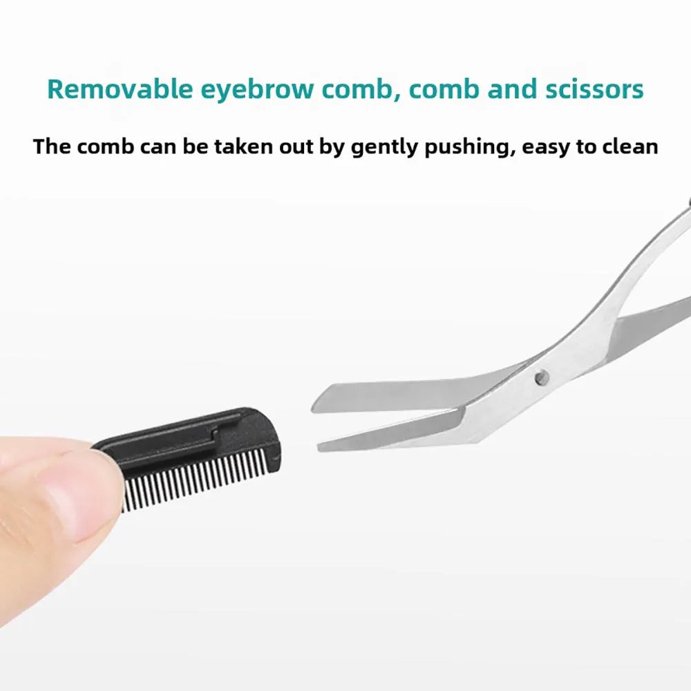 Ciseaux Sourcils Inox avec Peigne Intégré – Taille Précise & Sourcils Parfaits | Rose, Blanc & Noir | Outil Beauté Grooming