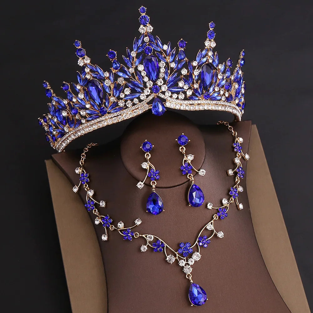 DIEZI Parure Couronne Baroque Mariage Cristal Opale – Tiare Collier Boucles Princesse