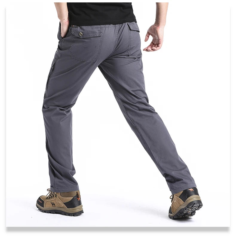 Pantalon Cargo Homme Coton Haute Qualité Multi-Poches Taille Élastique Loose – Casual Outdoor Camping Randonnée Travail Printemps Automne | Mode Homme Tactique
