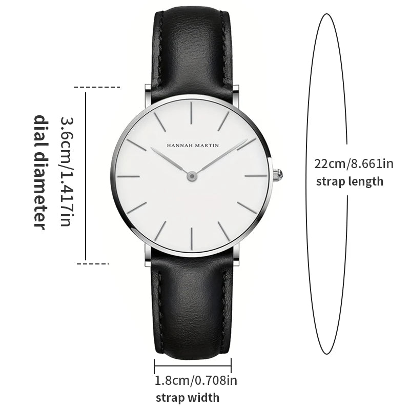 Montre Femme Luxe HANNAH MARTIN Ultra-Fine 36mm Cuir Or Rose – Étanche Élégante Fashion