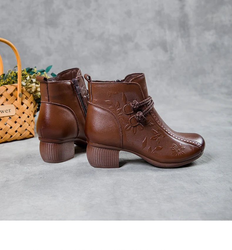 GKTINOO Bottines Cuir Véritable Talon Épais 2026 – Zip Retro Fait Main Automne Hiver