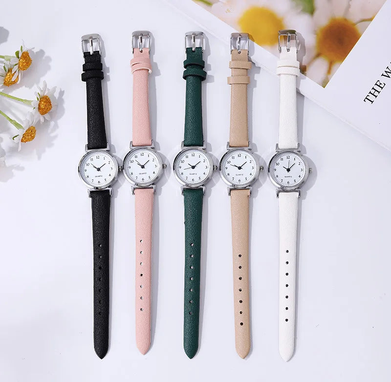 Montre Femme Simple Ronde Quartz Bracelet Cuir – Élégante Minimaliste Cadeau