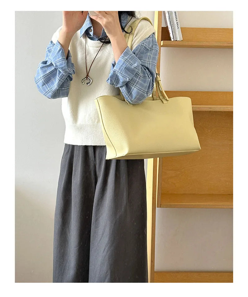 Tote Bag Femme Cuir PU Souple – Grand Sac Cabas Épaule Shopping Casual Qualité Premium