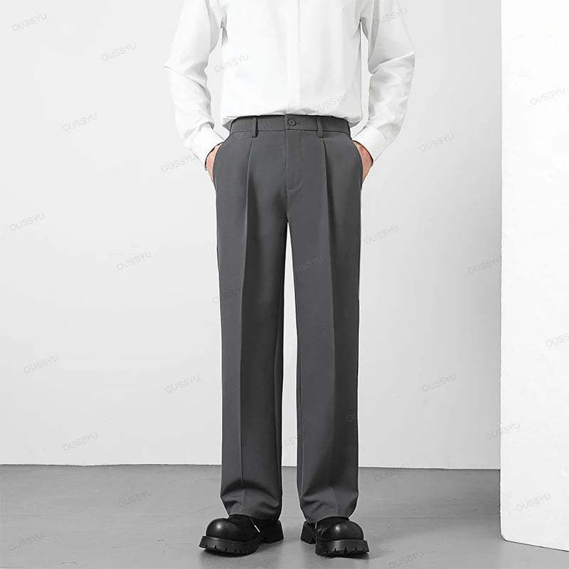 Pantalon Homme Casual Business Style Coréen Taille Élastique – Noir Marron Gris Kaki Grande Taille S-4XL Automne | Mode Homme Élégant