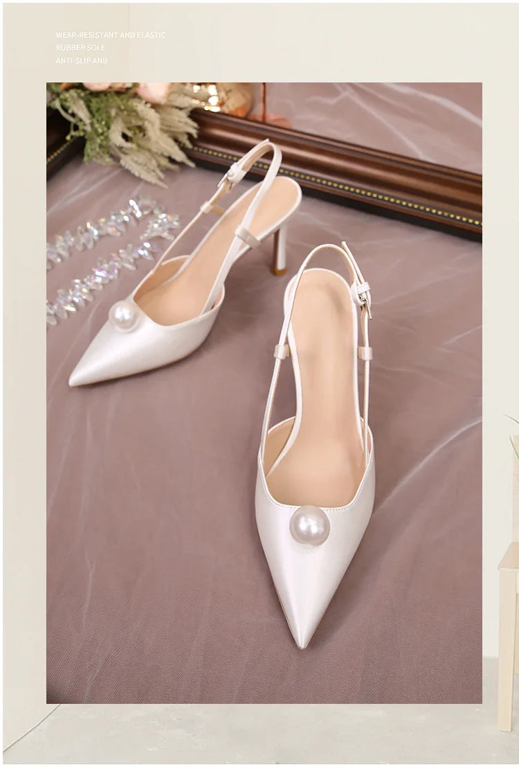 Escarpins Mariage Blanc Stiletto Demoiselle d'Honneur 2025 – Bout Pointu 6.5/8.5CM Pumps