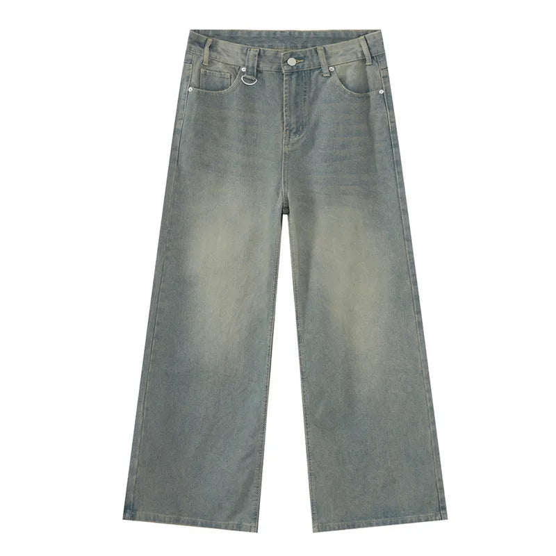 Jean Homme Camouflage Vintage Lavé Jambe Large Denim Loose Casual Automne Hiver Bleu Délavé Streetwear Tendance Confortable – Jean Wide Leg Premium Camo | Mode Homme Denim Streetwear Premium