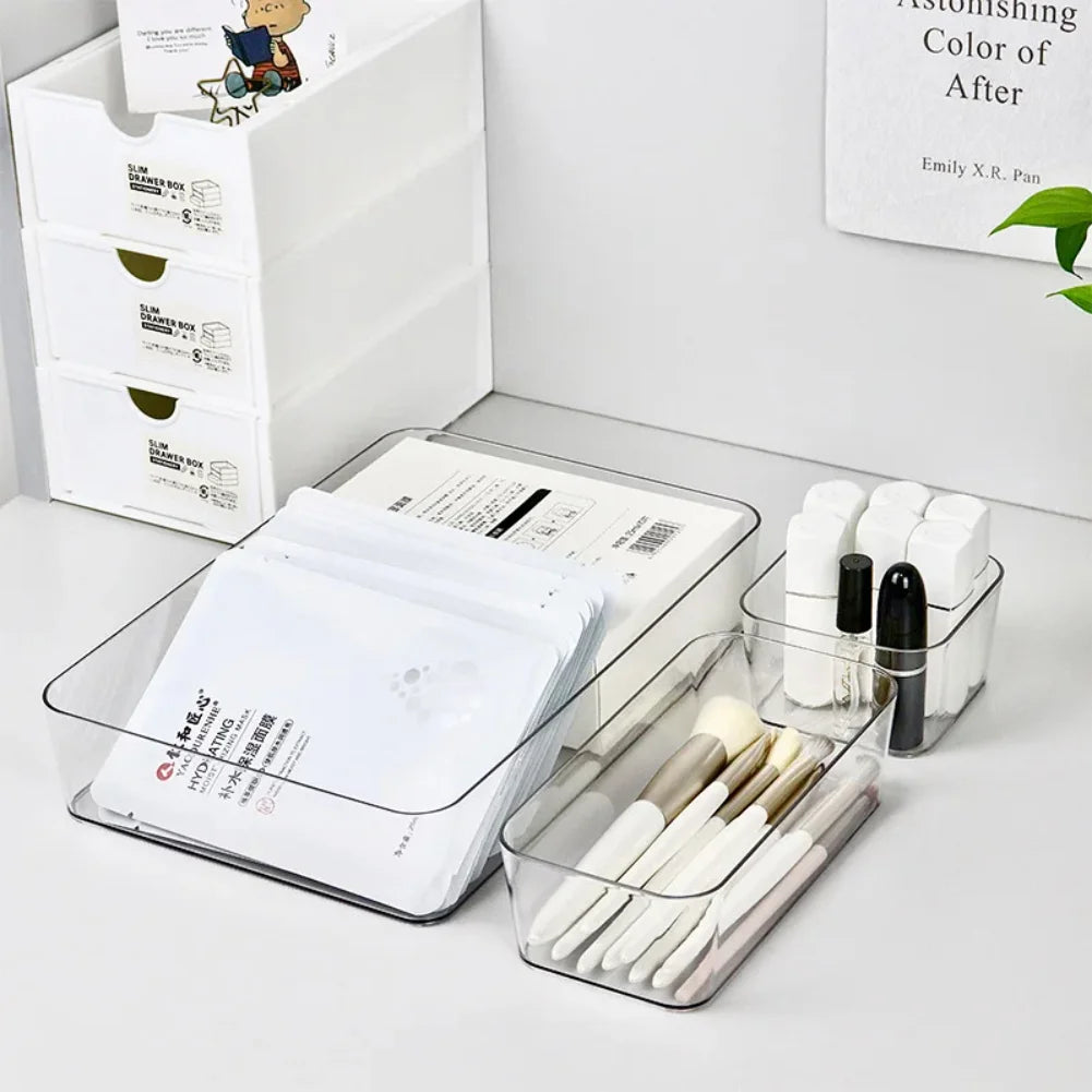 Organisateurs Tiroirs Bureau Maquillage 2025 – Boîtes Plastique Transparent | Rangement Salle de Bain & Bureau