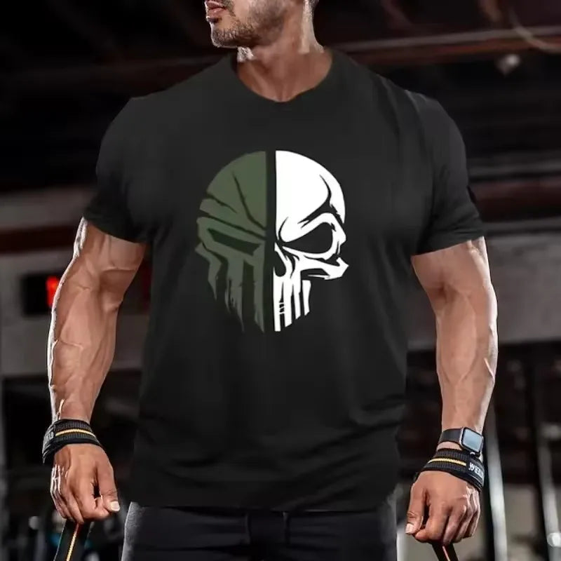 T-Shirt Homme Imprimé 3D Crâne Militaire Oversized Gym Manches Courtes Sportswear Sport Streetwear – Tee Graphique Dark Tendance | Mode Homme Sport Urban