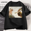 T-Shirt Unisexe Humour Chat Dieu Création d'Adam Meme Jésus Coton Vintage Manches Courtes Col Rond – Streetwear Meme Culte | Mode Casual