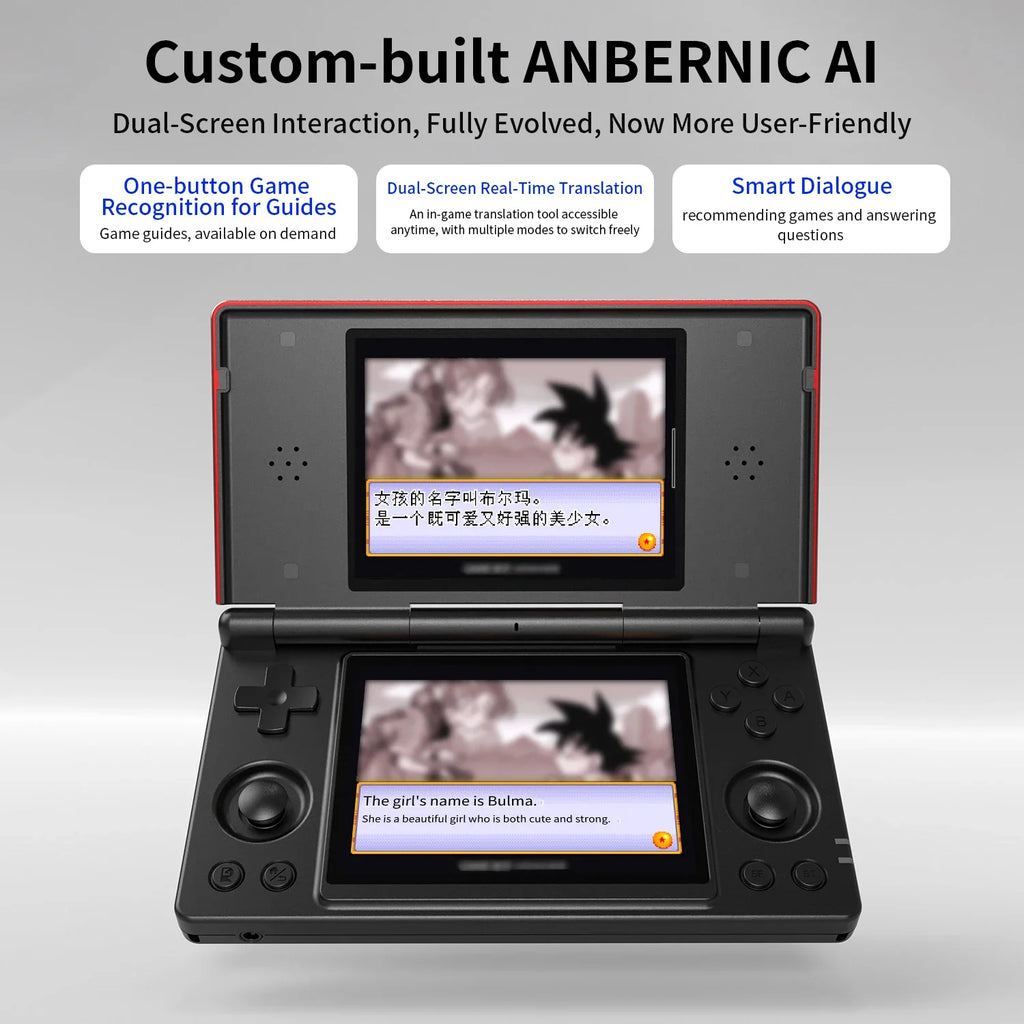 ANBERNIC RG DS Console de Jeu Flip 4'' IPS – Double Écran Multi-Touch, Android 14, WiFi Streaming & IA | PS2 & Rétro