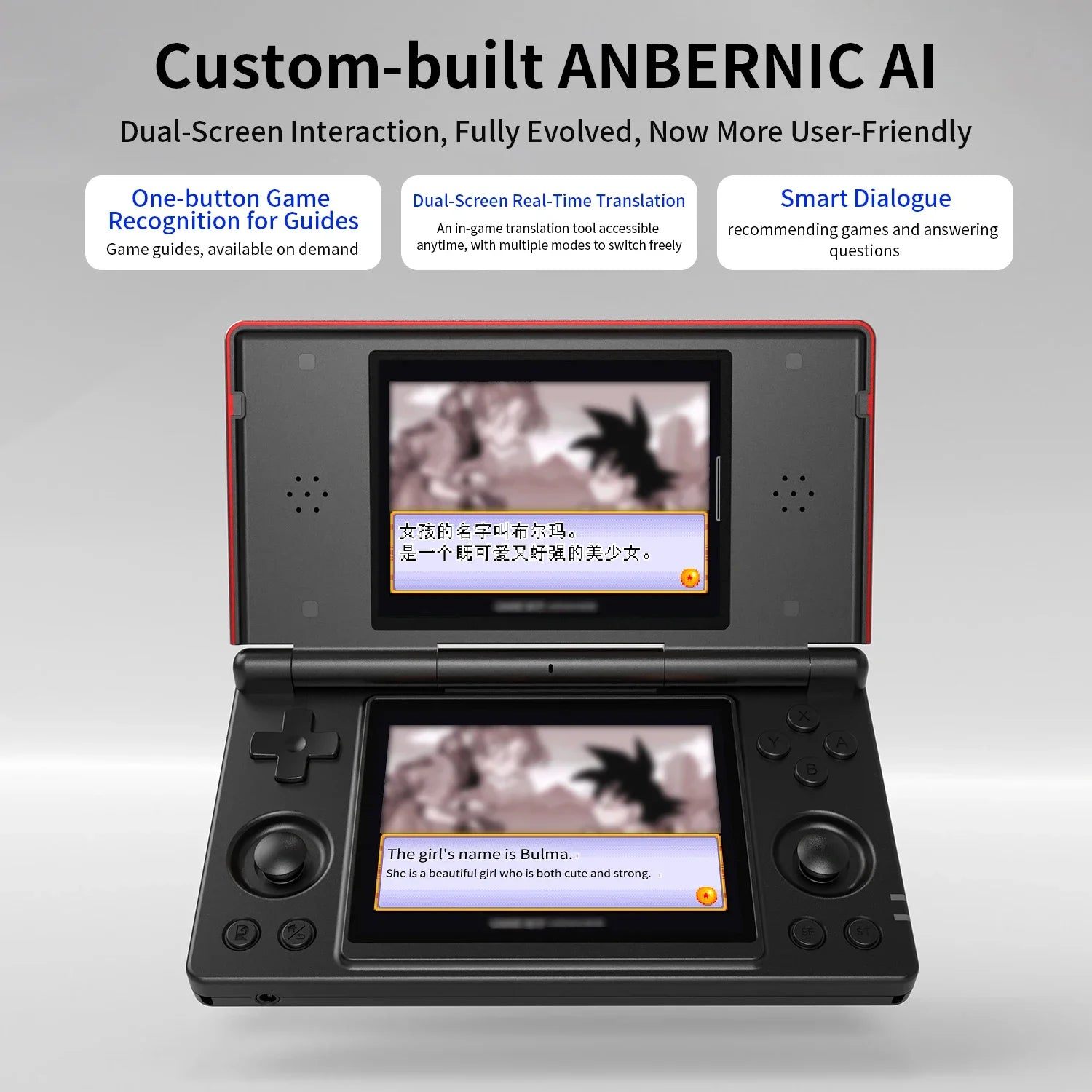 ANBERNIC RG DS Console de Jeu Flip 4'' IPS – Double Écran Multi-Touch, Android 14, WiFi Streaming & IA | PS2 & Rétro