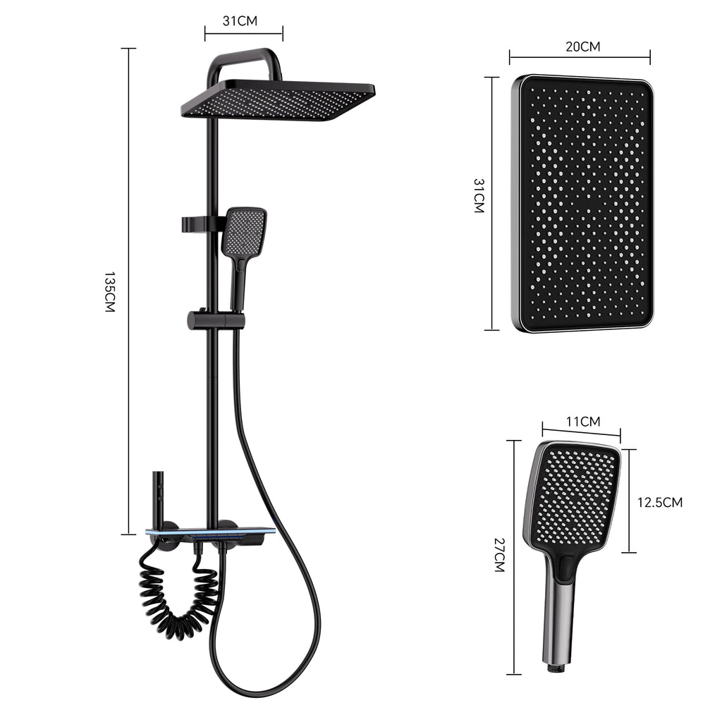 Système Douche Smart LED Digital – Affichage Température, Mitigeur Cuivre, Panneau Verre Trempé & Pommeau Pluie | Luxe Salle de Bain