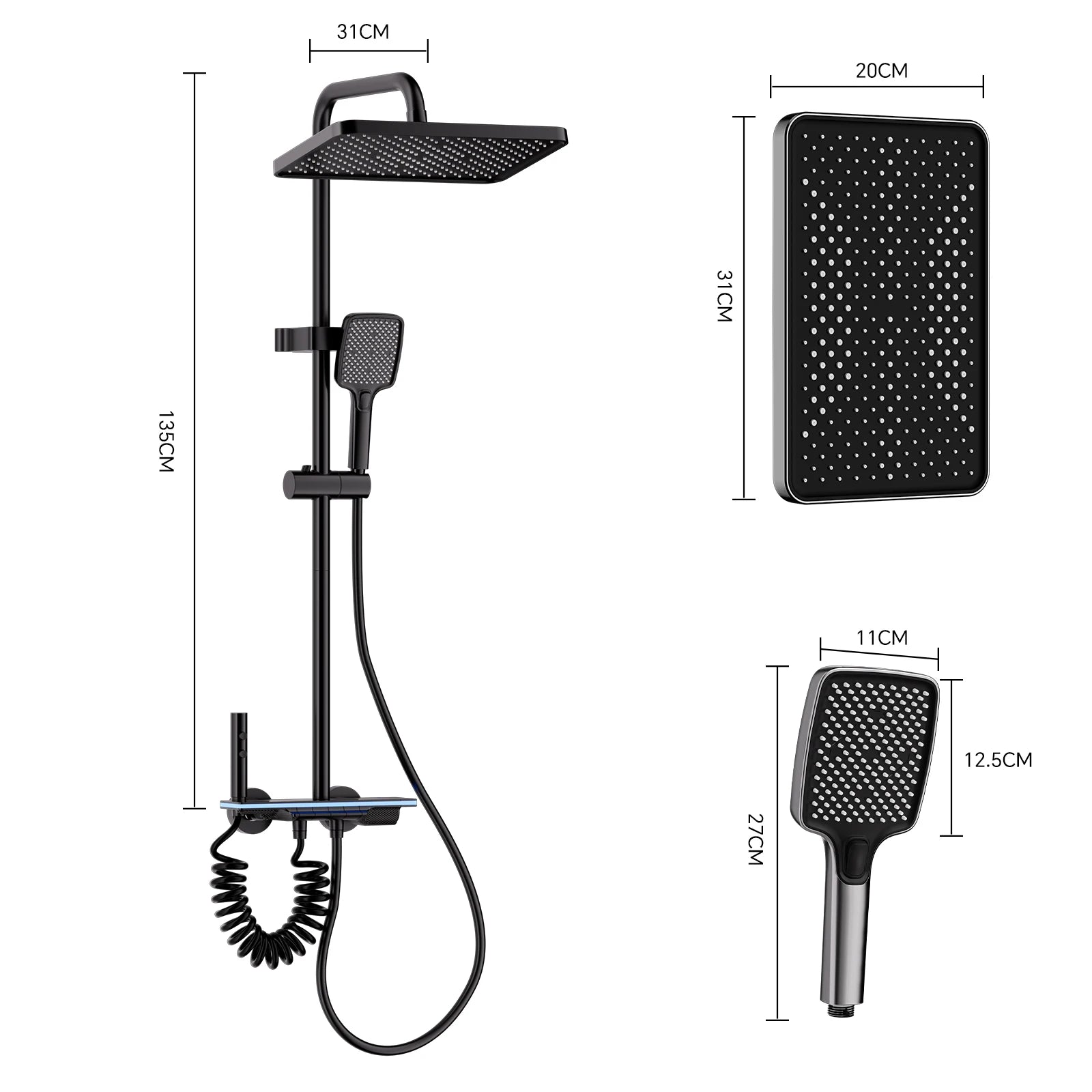 Système Douche Smart LED Digital – Affichage Température, Mitigeur Cuivre, Panneau Verre Trempé & Pommeau Pluie | Luxe Salle de Bain