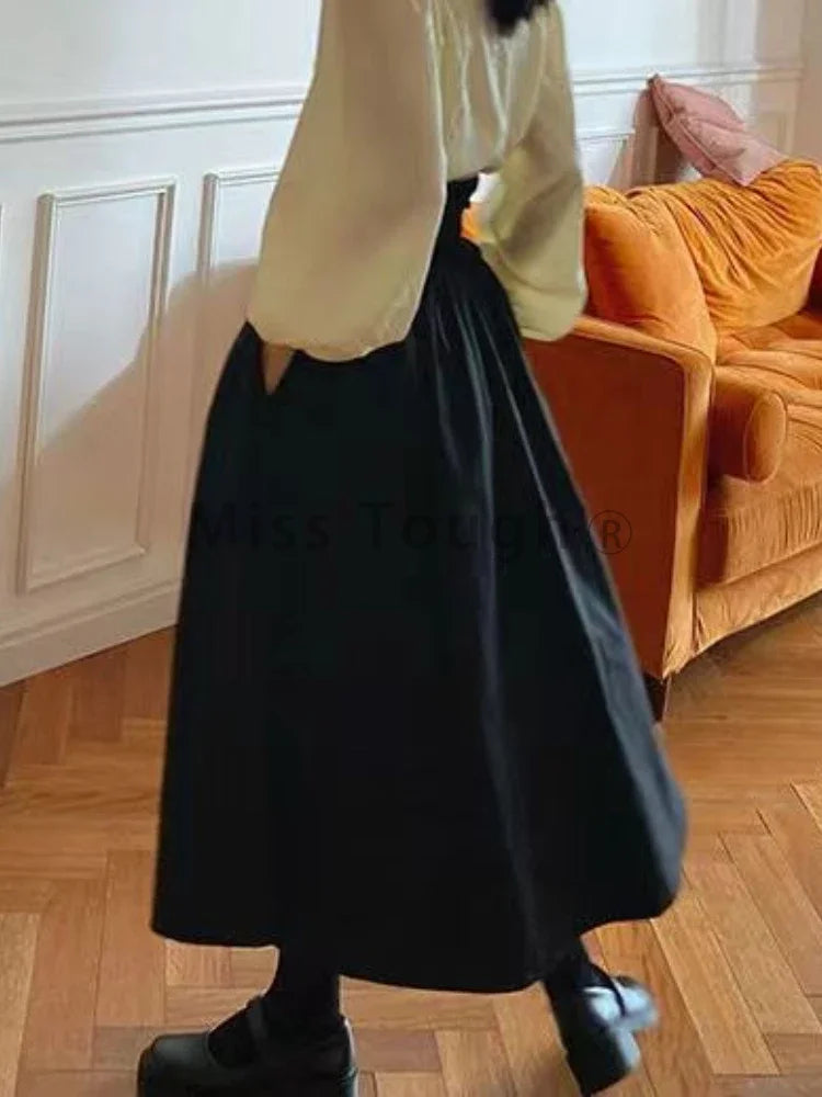 Damen Maxirock Dunkelbraun Vintage Harajuku Elegant mit Taschen – Koreanischer Stil Y2K Casual Winter | Designermode