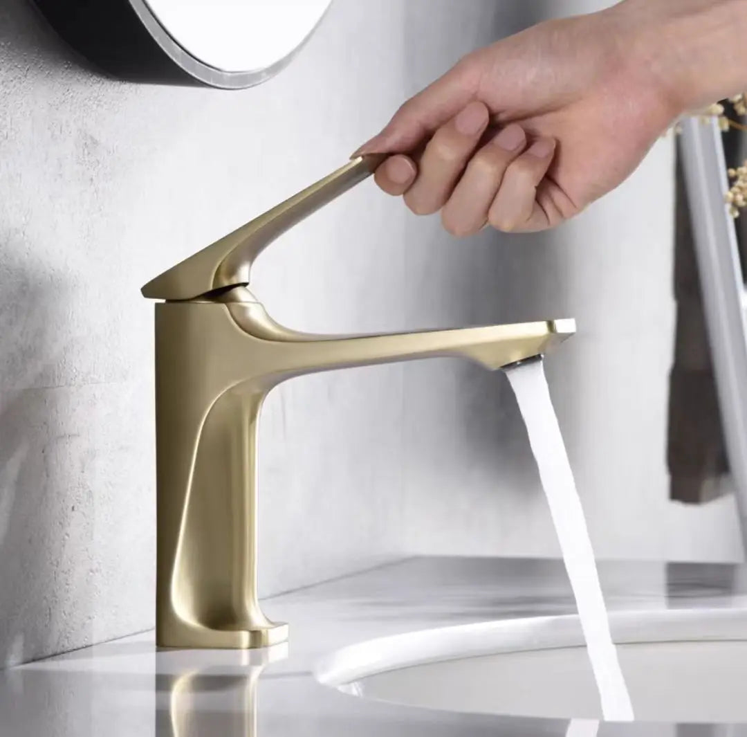 Robinet Lavabo Laiton Moderne Mono-Commande – Mitigeur Eau Chaude & Froide, Design Épuré | Vasque Salle de Bain