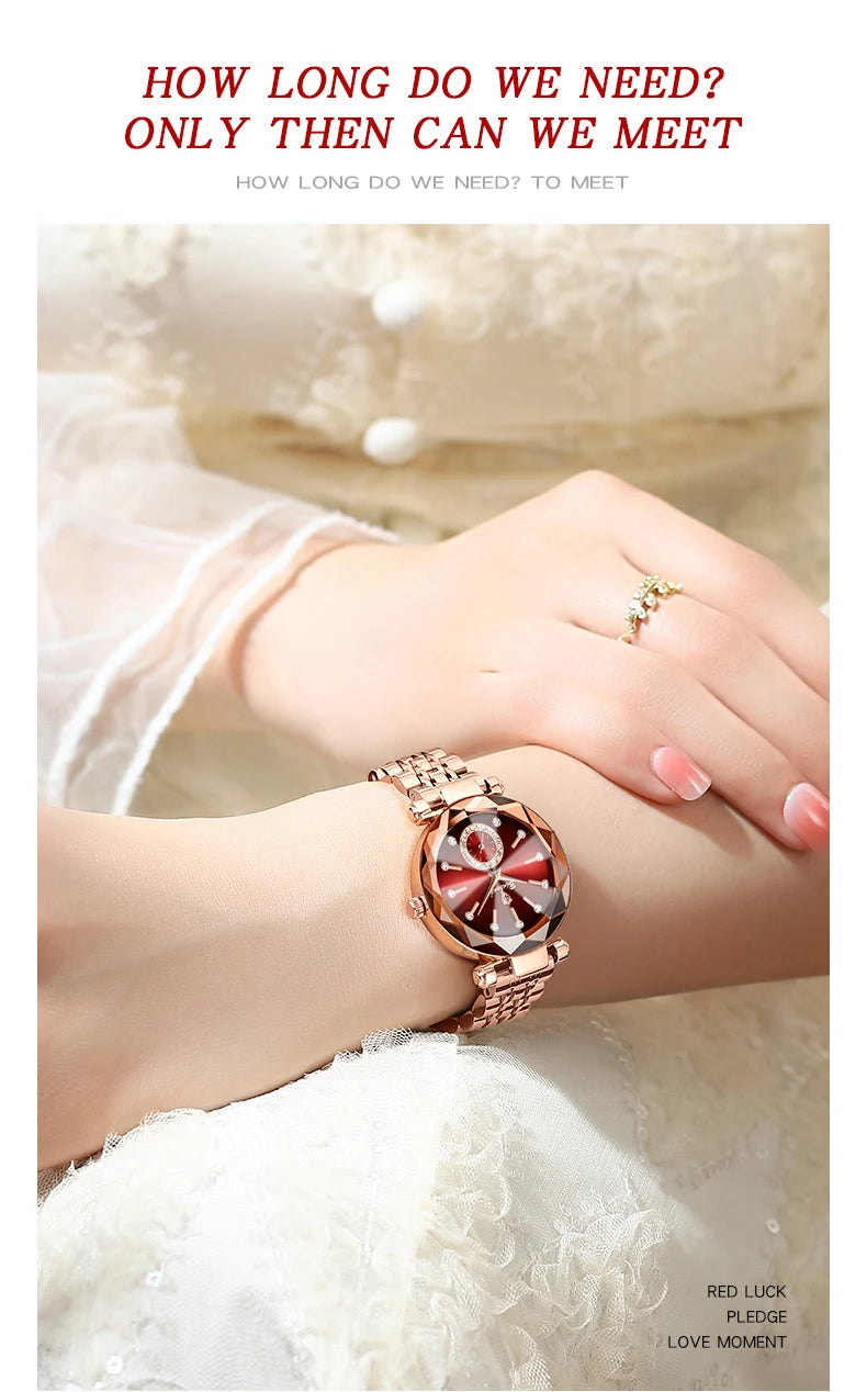 Montre Femme Luxe BINBOND Diamant Cœur de l'Océan Quartz – Lumineuse Étanche Élégante