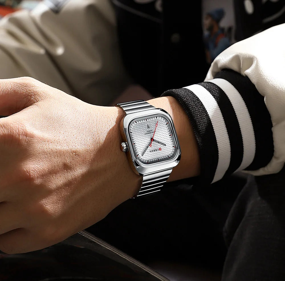 Herrenuhr CURREN Quadrat Business Quarz – Edelstahlarmband Automatische Datumsanzeige
