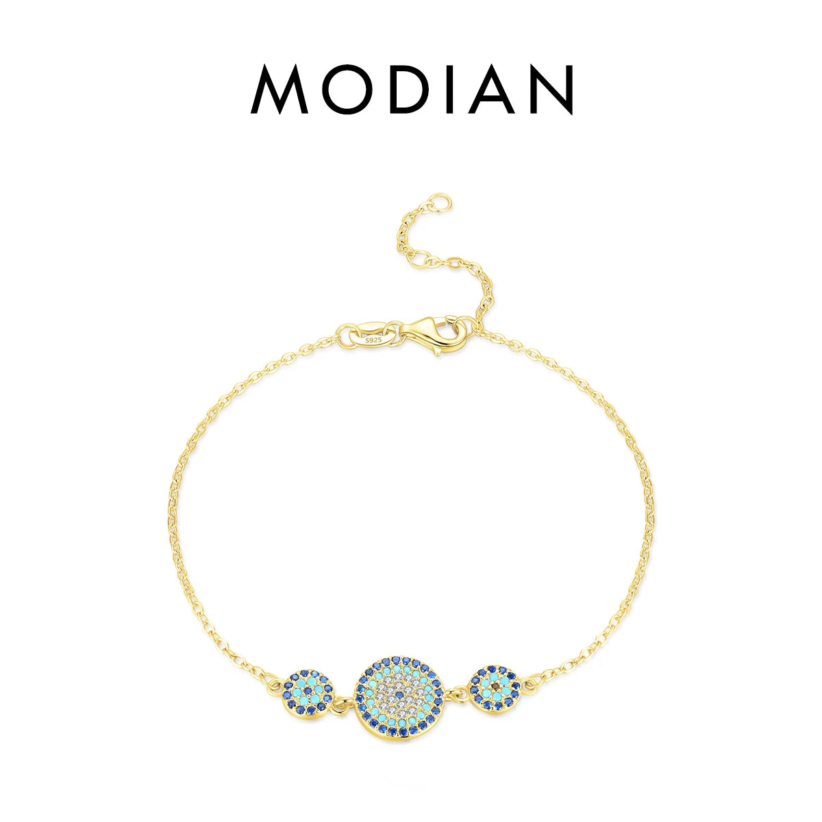 Bracelet Argent 925 Pur MODIAN Luxe – Yeux Turquoise Bleu & Zircon Cubique Cristal Transparent | Bijou Fin Femme Chaîne Maille Élégante & Hypoallergénique