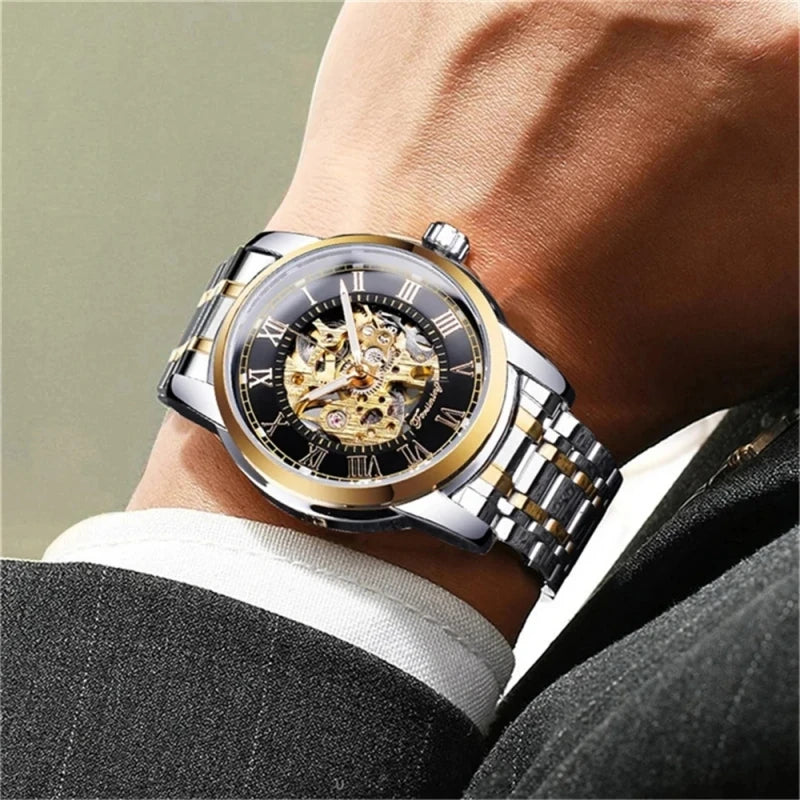 Herrenuhr FORSINING 349 Mechanisch Handaufzug Skelett – Business Elegant Edelstahl