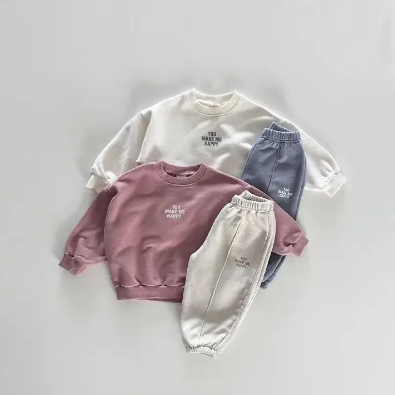 Ensemble 2 Pièces Enfant Pull Manches Longues + Pantalon – Style Coréen Casual Printemps Automne