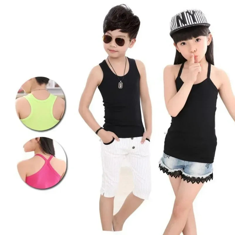 Débardeur Enfant Coton Couleur Unie – T-Shirt Sans Manches Sport Été Garçon Fille Casual