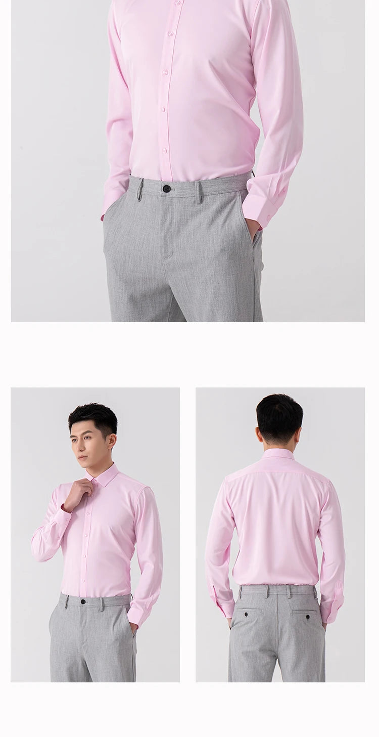 Chemise Homme Slim Fit Couleur Unie – Business Casual Classique Manches Longues Légère | Mode Homme Premium