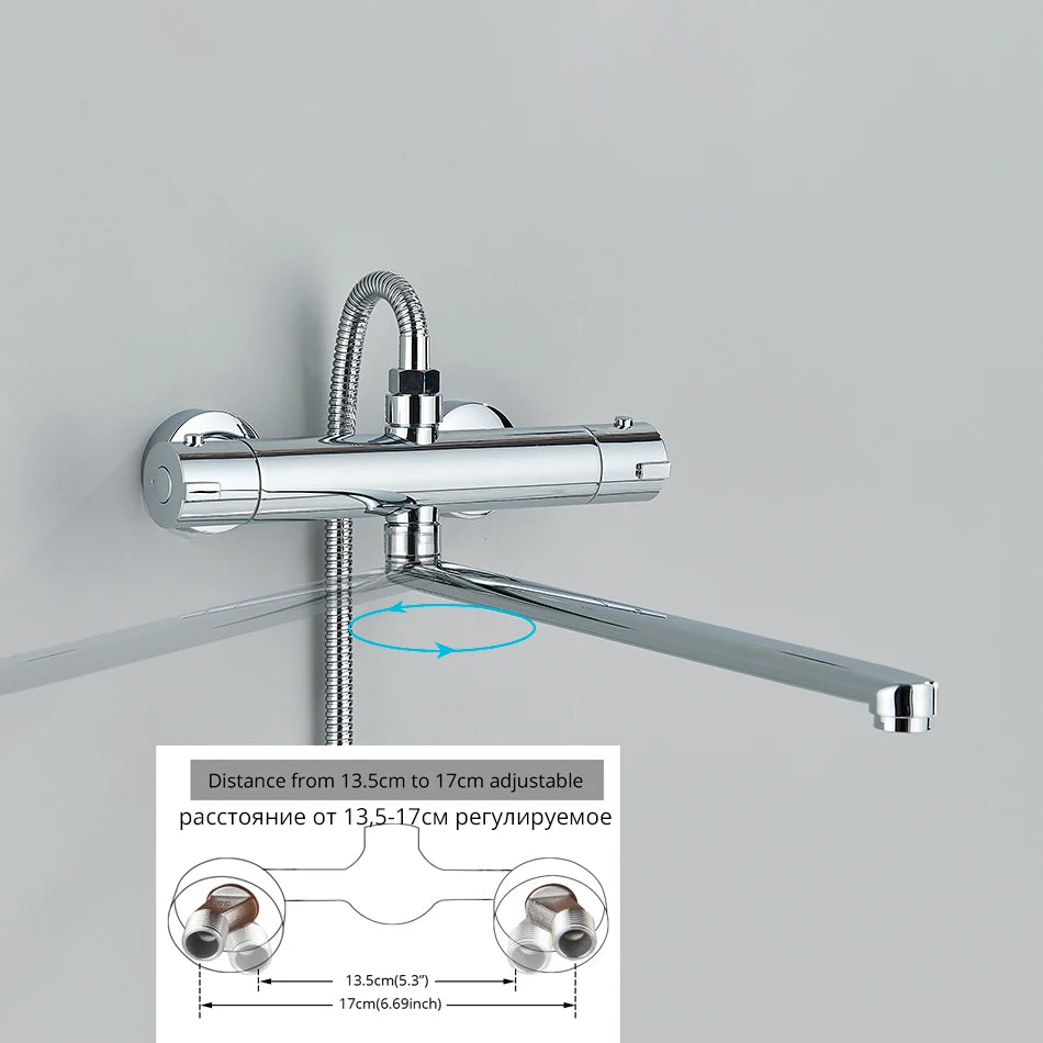 Ensemble Douche Thermostatique Mural – Noir & Chrome, Laiton, Valve Mitigeur | Accessoires Salle de Bain