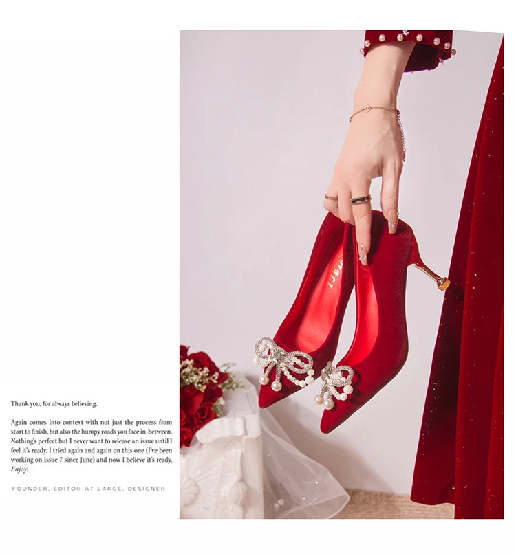 Chaussures Mariée Perle Talon Épais Bout Pointu – Xiuhe Robe Mariage Confortables
