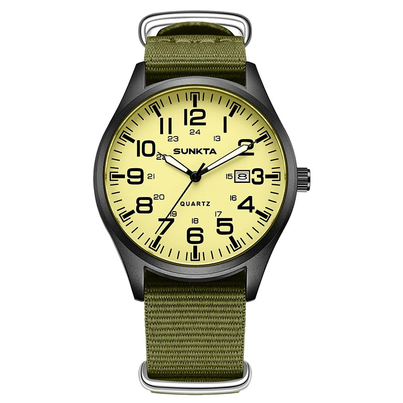 Montre Homme SUNKTA Militaire Sport Luxe Quartz Date Nylon Cuir Lumineux Étanche – Fashion Tendance