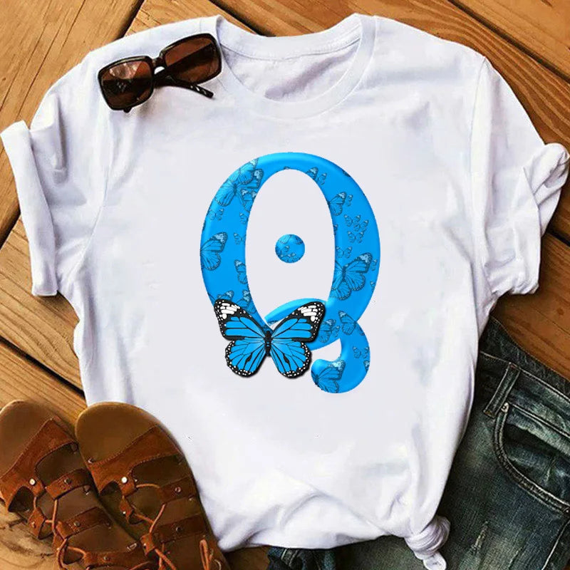 T-Shirt Oversize Femme Imprimé Papillon & Lettres Manches Courtes – Style Harajuku Graphic | Tendance Été