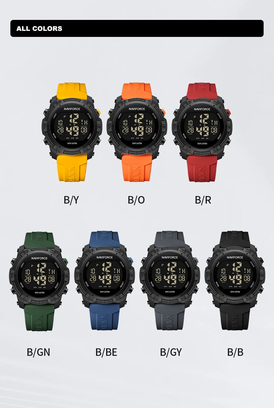 Montre Homme NAVIFORCE Sport Électronique Silicone 5ATM – Étanche Tendance Fashion