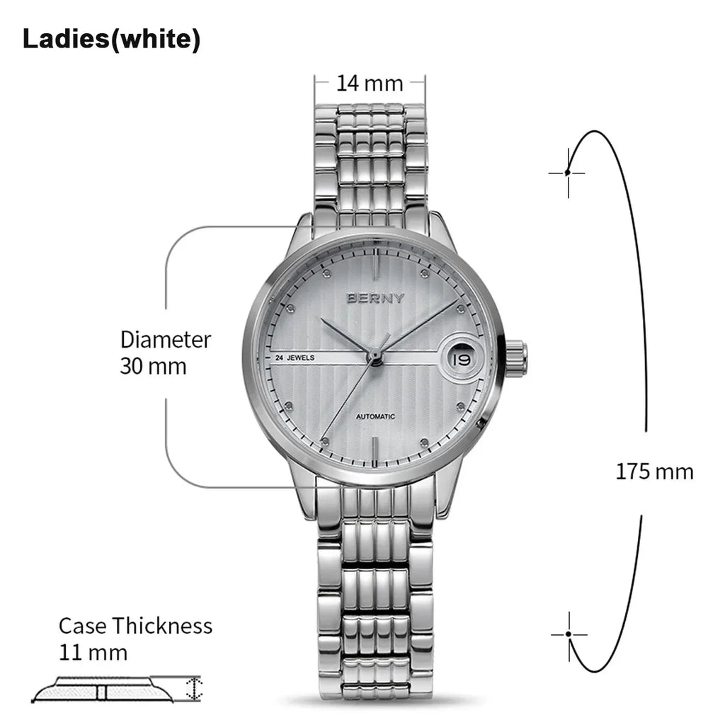 Montre Mécanique Automatique Luxe BERNY Couple Saphir Acier Miyota 9015 5ATM – Homme & Femme
